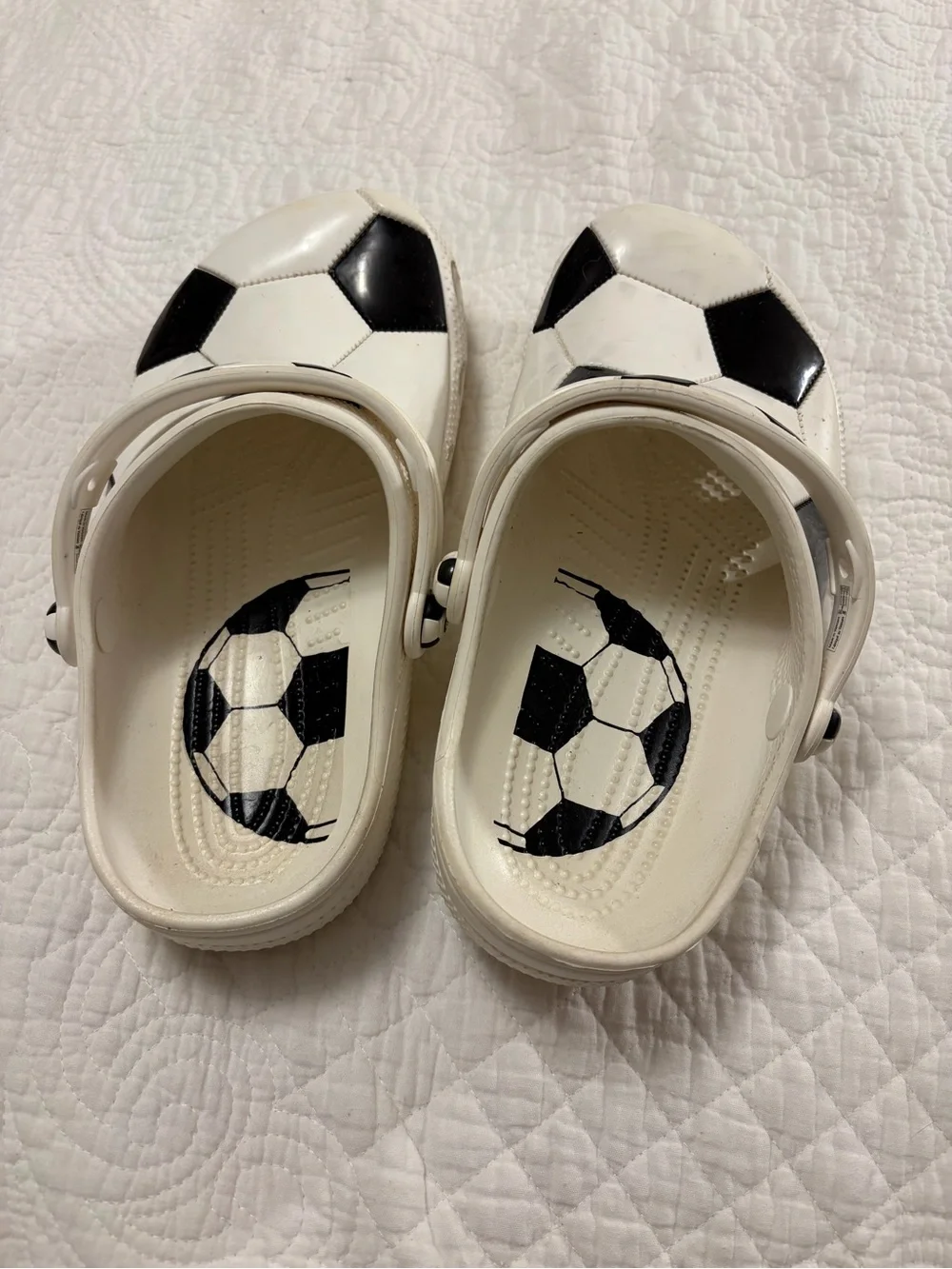 CROCS Kids Soccer-Pattern Clogs in White and Black